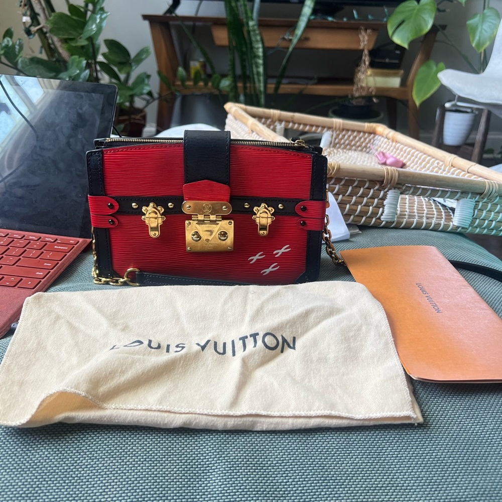 Louis Vuitton Red and Black Clutch with Gold-Tone Hardware